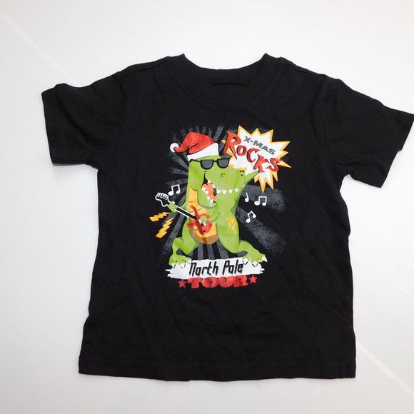 Wonderkids Boys 3T X-Mas Rocks North Pole Tour Rocking Dinosaur T Shirt Black - Picture 3 of 8